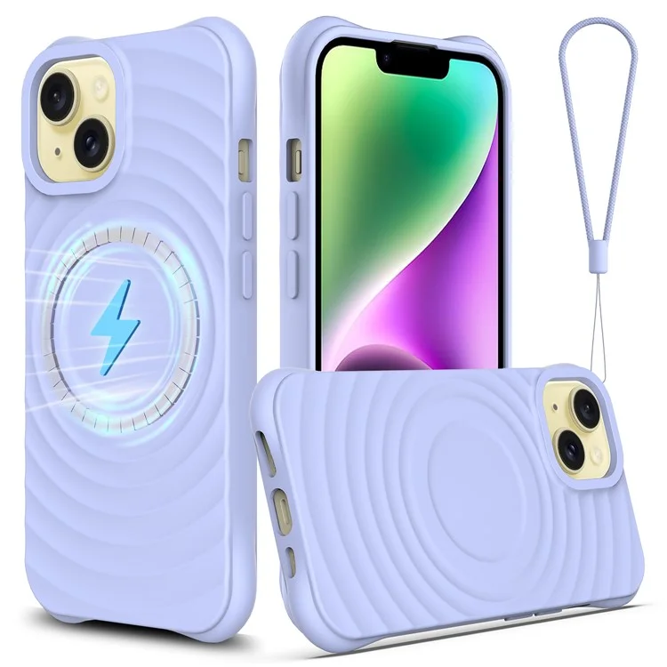 Für iPhone 14 Slim Case Water Ripple Texture Liquid Silicone Phone Cover Compatible with MagSafe - Lila