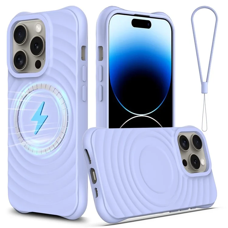 For iPhone 14 Pro Max Case Water Ripple Texture Liquid Silicone Phone Cover Compatible with MagSafe - Purple