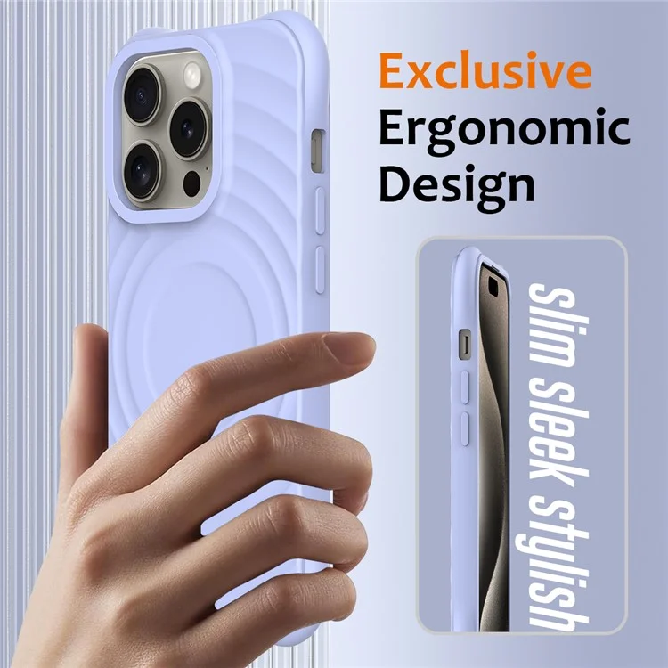 For iPhone 14 Pro Max Case Water Ripple Texture Liquid Silicone Phone Cover Compatible with MagSafe - Purple