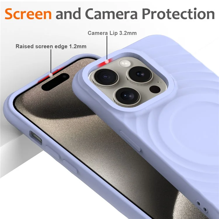 For iPhone 14 Pro Max Case Water Ripple Texture Liquid Silicone Phone Cover Compatible with MagSafe - Purple