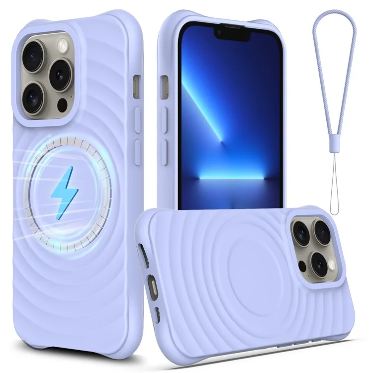 Для iPhone 13 Pro Case совместимый с MagSafe Ripple Texture Liquid Silicone Phone Cover - Purple