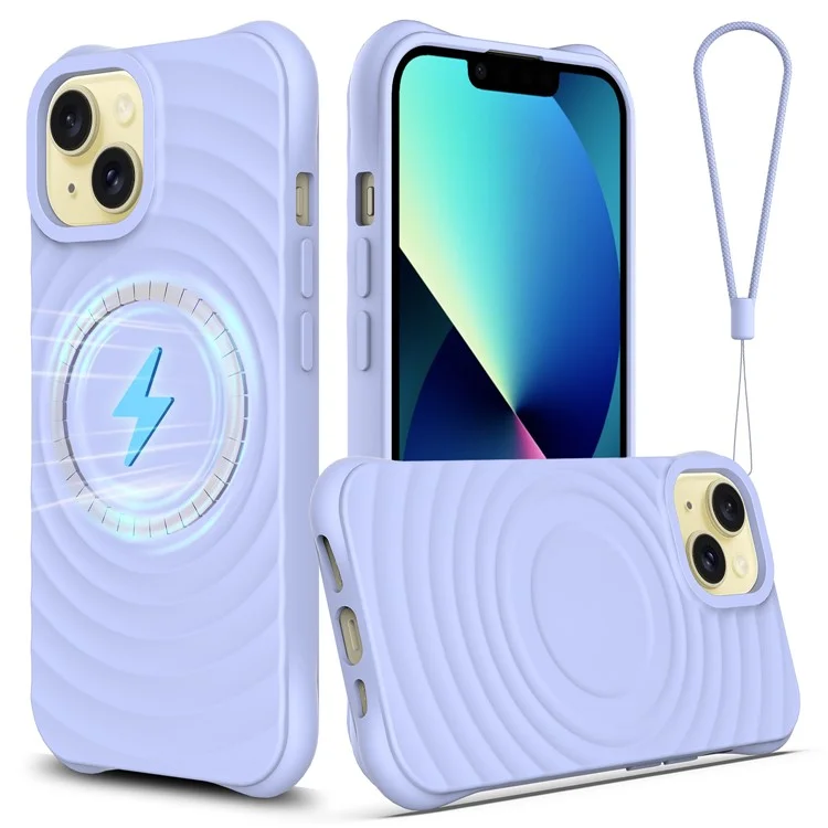 Per iPhone 13 mini Liquid Silicone Case Water Ripple Texture Magnetic Phone Protector - Porpora