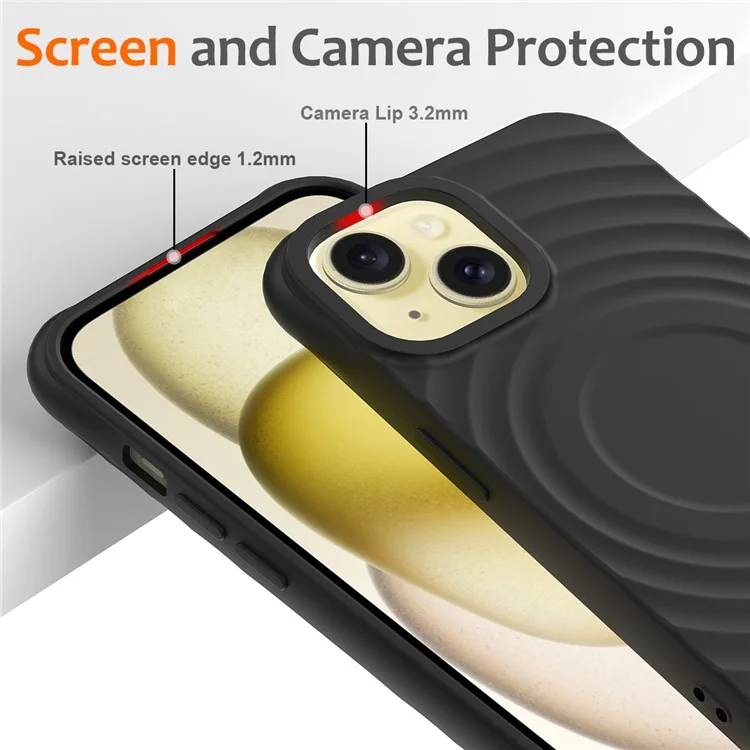 For iPhone 13 Case Compatible with Magsafe Ripple Texture Liquid Silicone Soft Phone Cover - Black
