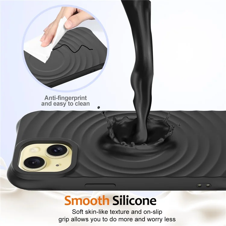 For iPhone 13 Case Compatible with Magsafe Ripple Texture Liquid Silicone Soft Phone Cover - Black