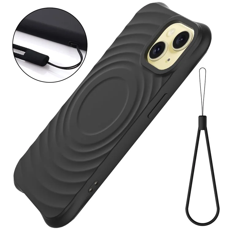 For iPhone 13 Case Compatible with Magsafe Ripple Texture Liquid Silicone Soft Phone Cover - Black