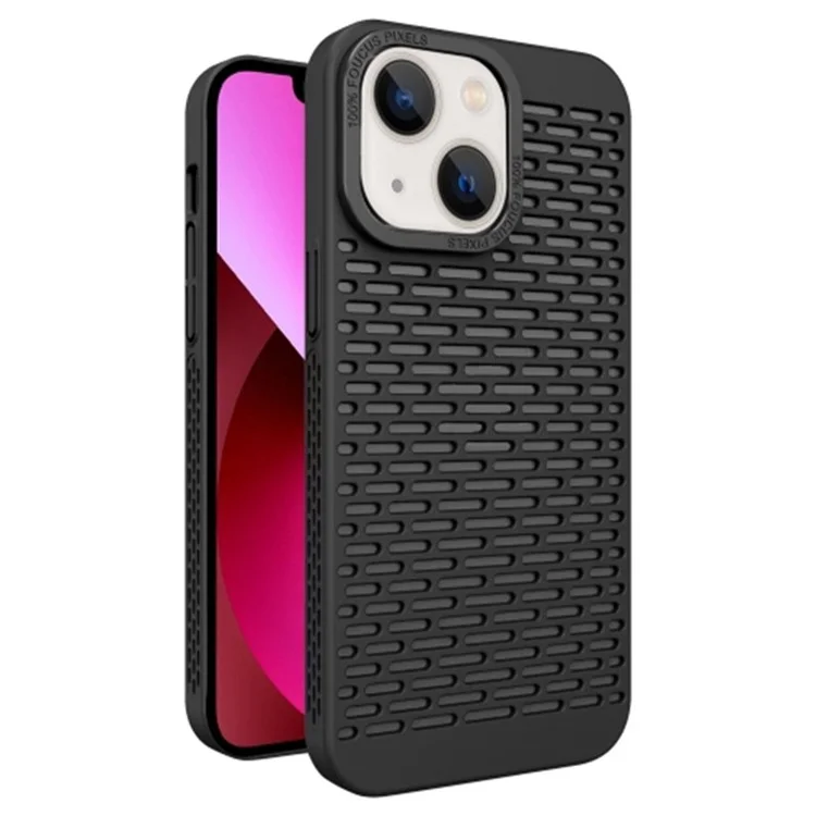 For iPhone 15 Case Heat Dissipation Hard PC Hollow Phone Cover - Black