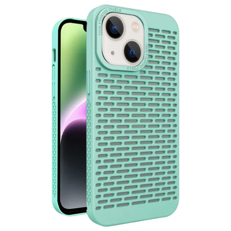 For iPhone 14 Case Fully Wrapped Hollow Hole Heat Dissipation Phone Cover - Green