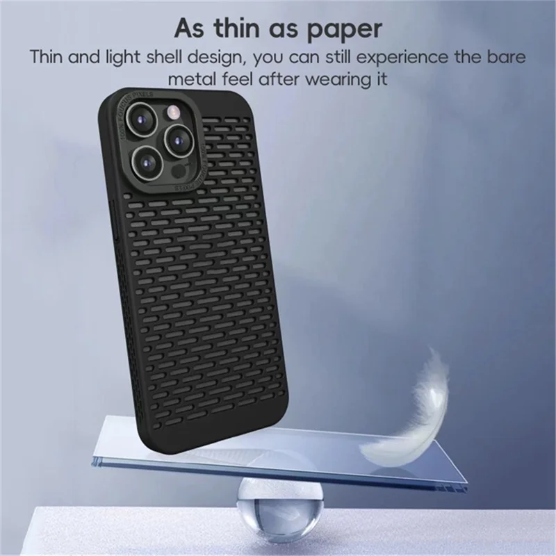 For iPhone 15 Pro Hollow Back Case Heat Dissipation Hard PC Phone Cover - Navy Blue