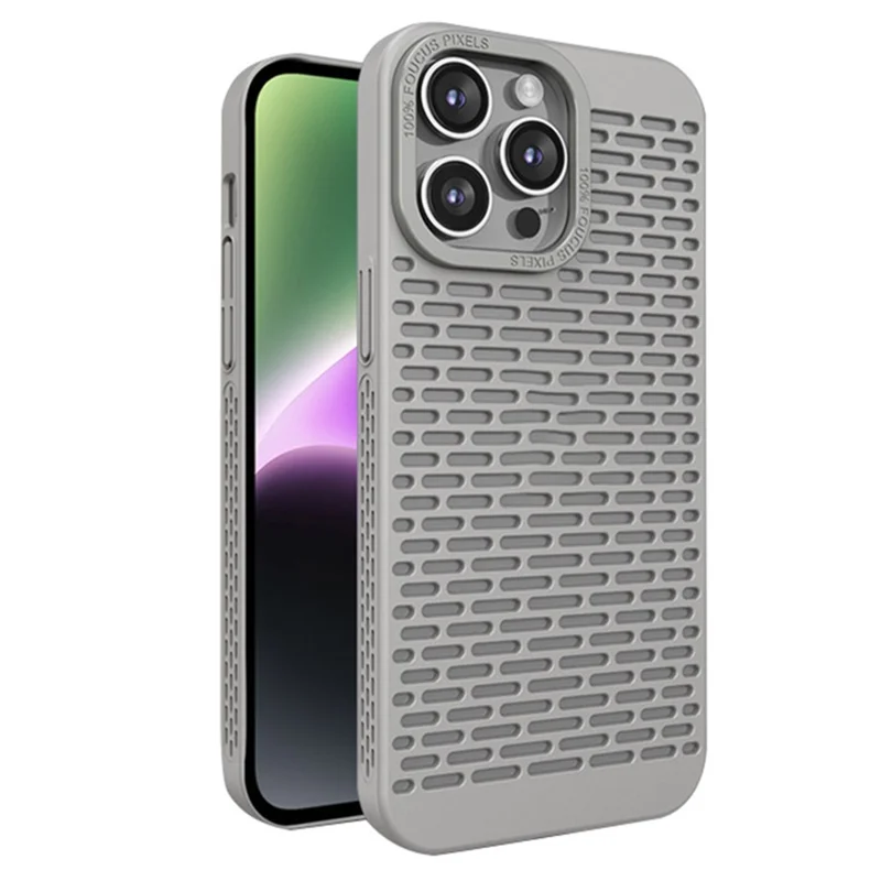 For iPhone 15 Pro Hollow Back Case Heat Dissipation Hard PC Phone Cover - Grey