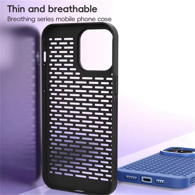 For iPhone 15 Pro Hollow Back Case Heat Dissipation Hard PC Phone Cover - Grey