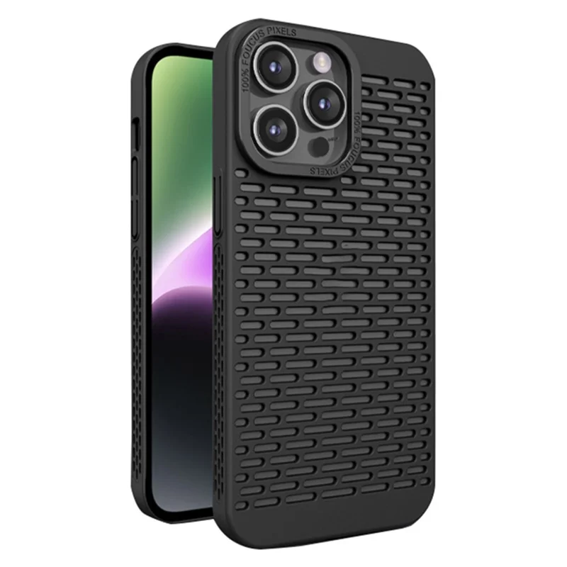 For iPhone 15 Pro Max Case Heat Dissipation Hollow Back Hard PC Phone Cover - Black