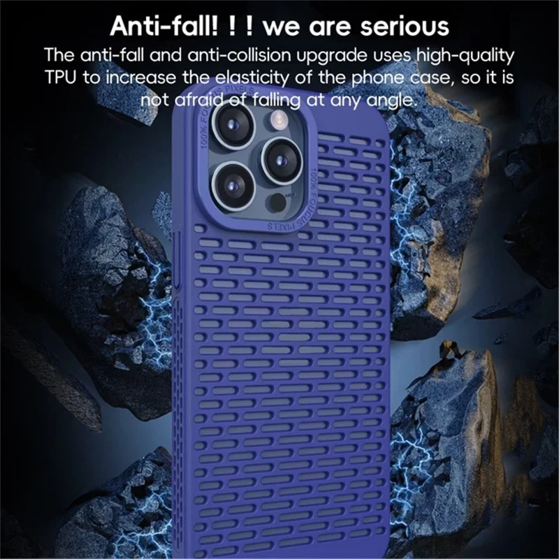 For iPhone 15 Pro Max Case Heat Dissipation Hollow Back Hard PC Phone Cover - Black