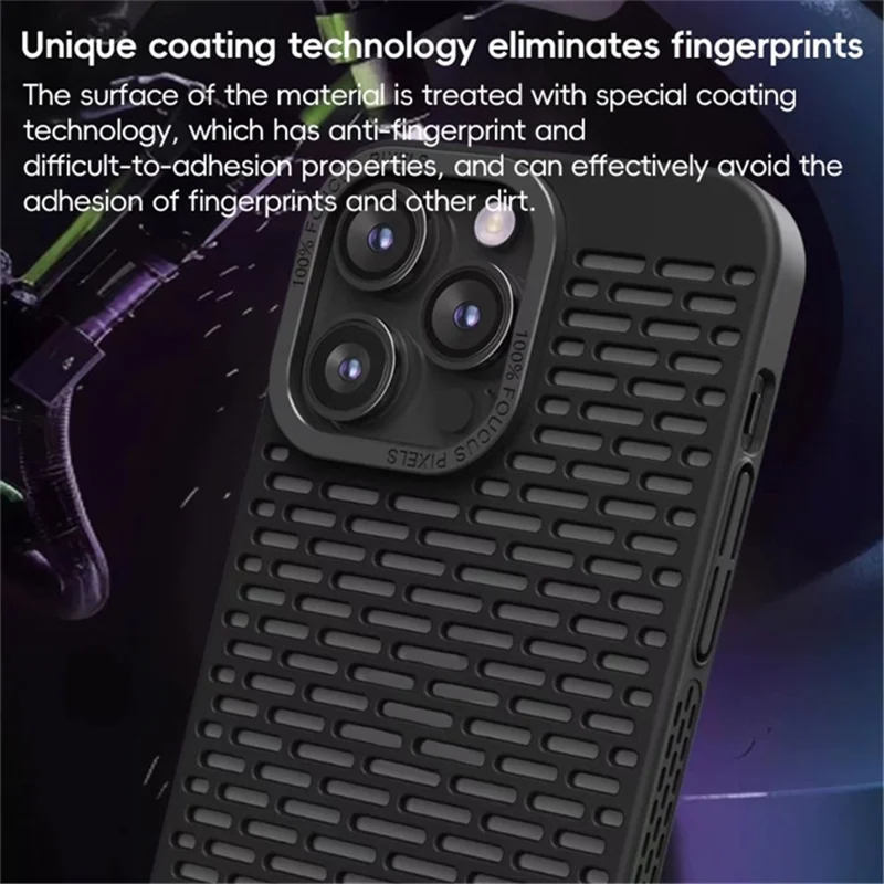 For iPhone 15 Pro Max Case Heat Dissipation Hollow Back Hard PC Phone Cover - Black