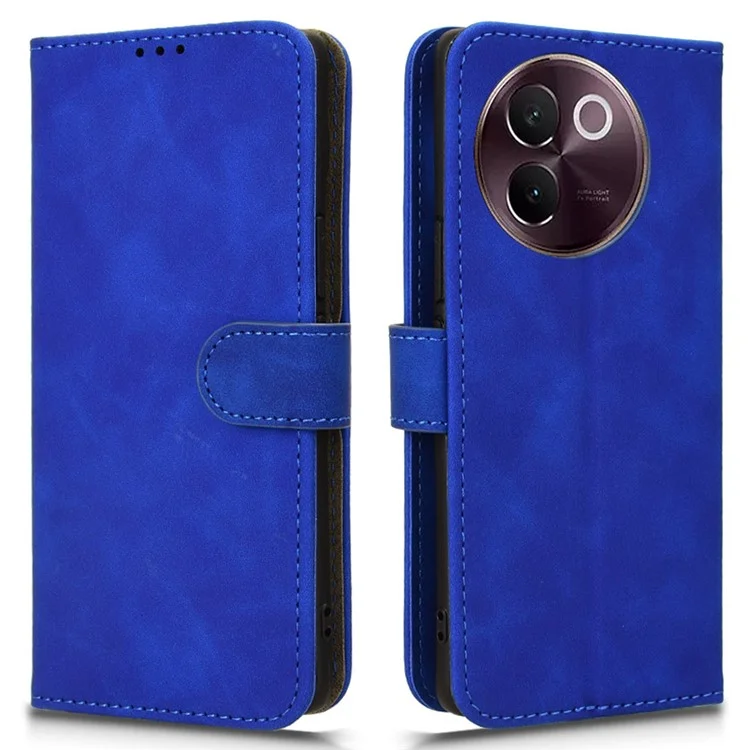 For vivo V30e 5G Wallet Case Skin-Touch Feeling PU Leather+TPU Phone Stand Cover - Blue
