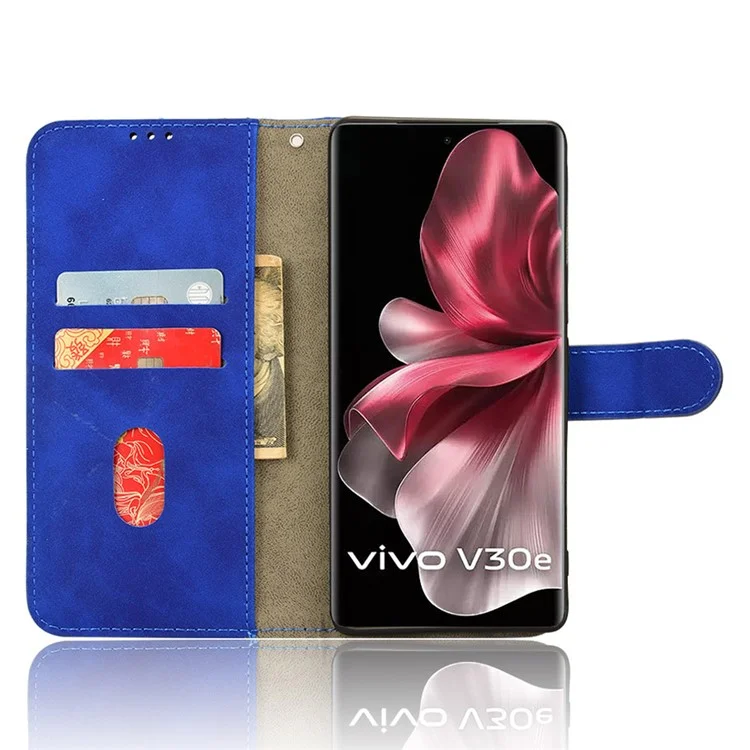 For vivo V30e 5G Wallet Case Skin-Touch Feeling PU Leather+TPU Phone Stand Cover - Blue
