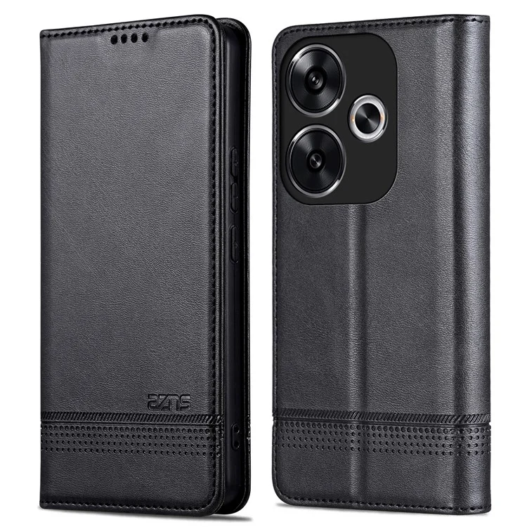 AZNS para Xiaomi Redmi Turbo 3 5G / Poco F6 5G Funda de piel sintética con cierre magnético a prueba de golpes - Negro