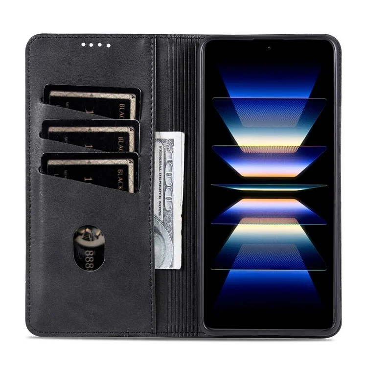 AZNS para Xiaomi Redmi Turbo 3 5G / Poco F6 5G Funda de piel sintética con cierre magnético a prueba de golpes - Negro