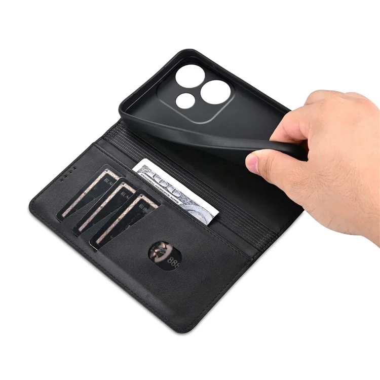 AZNS para Xiaomi Redmi Turbo 3 5G / Poco F6 5G Funda de piel sintética con cierre magnético a prueba de golpes - Negro