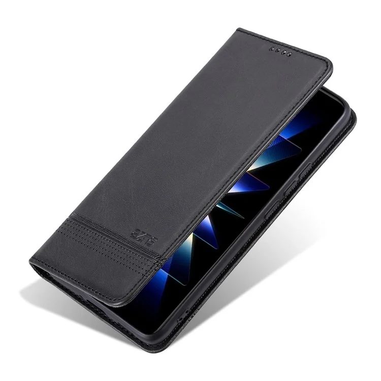 AZNS para Xiaomi Redmi Turbo 3 5G / Poco F6 5G Funda de piel sintética con cierre magnético a prueba de golpes - Negro