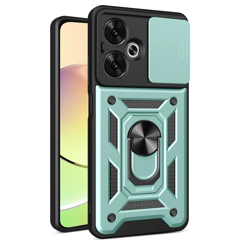 For Xiaomi Redmi 13C 5G / 13R 5G / Poco M6 5G Case with Slide Camera Cover Kickstand PC+TPU Phone Back Shell - Green