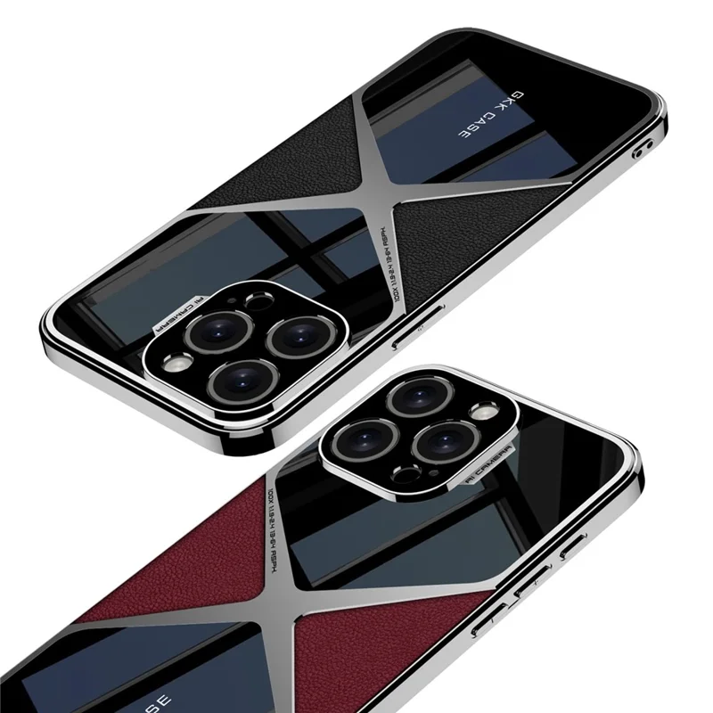 GKK Für iPhone 15 Pro Hülle Leder beschichteter TPU-Rahmen PC-Rückseite Splicing Handyhülle - Schwarz