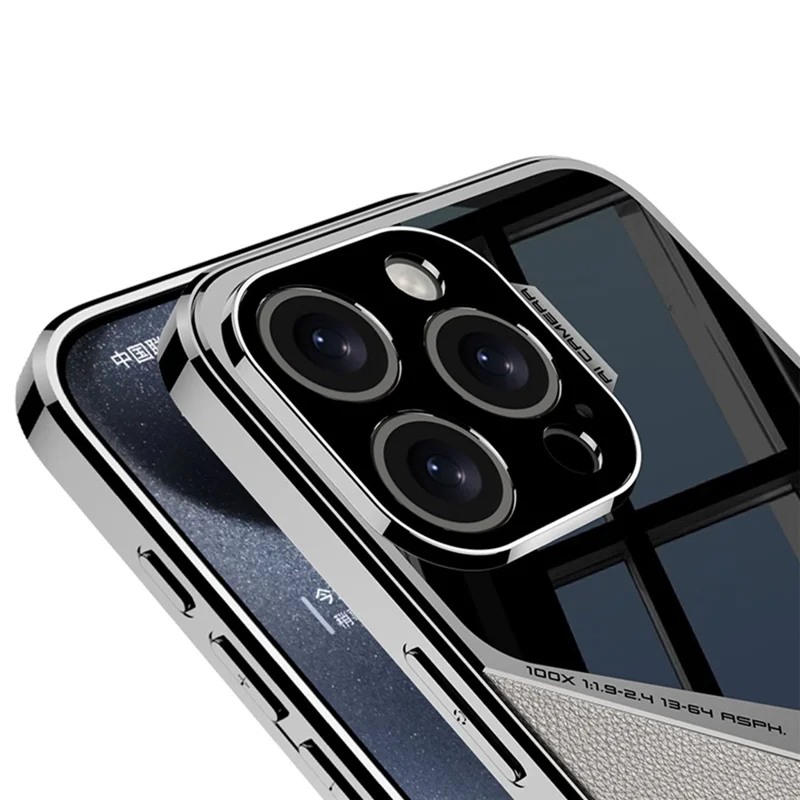 GKK Für iPhone 15 Pro Hülle Leder beschichteter TPU-Rahmen PC-Rückseite Splicing Handyhülle - Schwarz