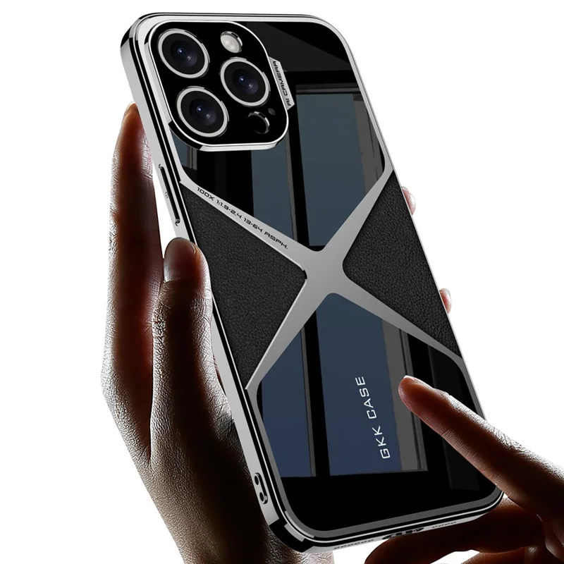 GKK For iPhone 15 Pro Max Case Anti-Scratch Leather+TPU+Hard PC Splice Phone Cover - Black