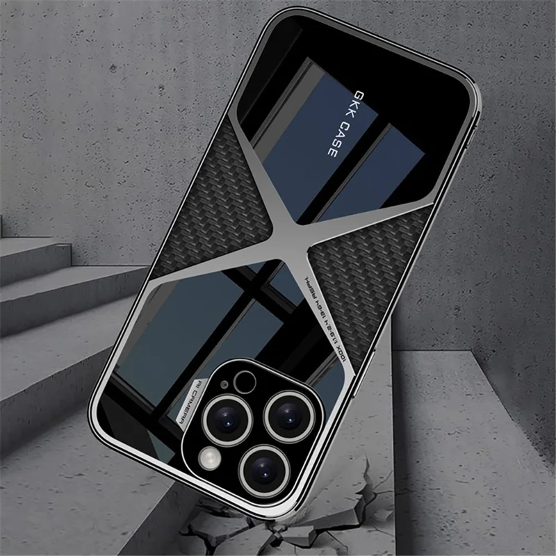 GKK For iPhone 15 Pro Max Case Anti-Scratch Leather+TPU+Hard PC Splice Phone Cover - Black