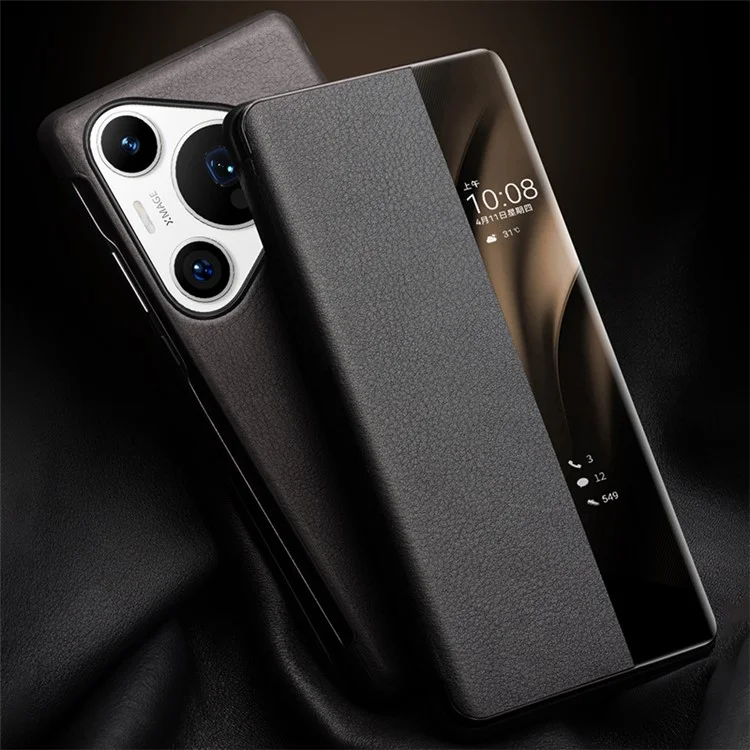 QIALINO For Huawei Pura 70 Pro Genuine Cow Leather Case Smartphone Cover with View Window
