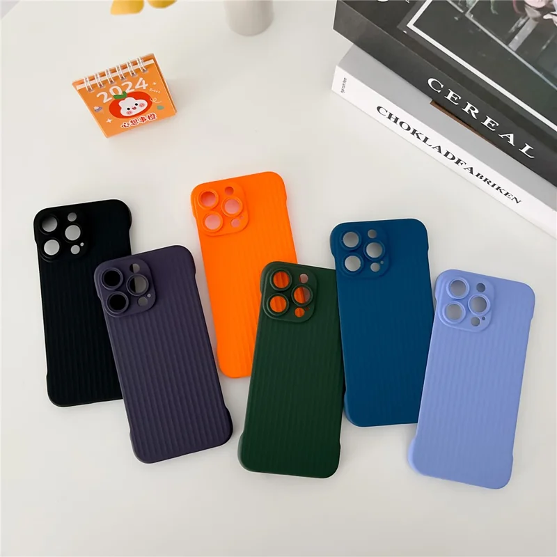 For iPhone 14 Pro Max Case Corrugated Texture Frameless Hard PC Phone Cover - Dark Purple