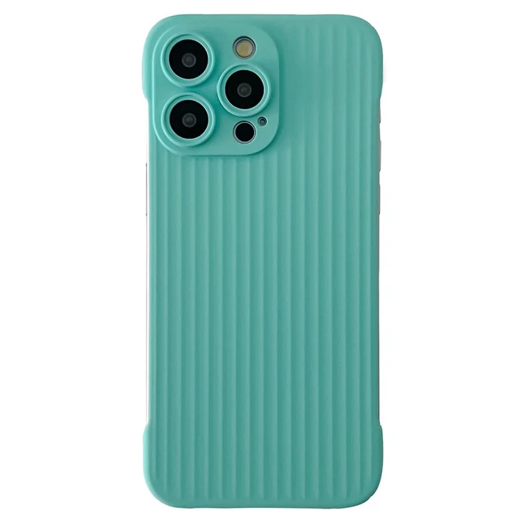 For iPhone 14 Pro Case Corrugated Design Rubberized Anti-Scratch PC Frameless Phone Cover - Cyan