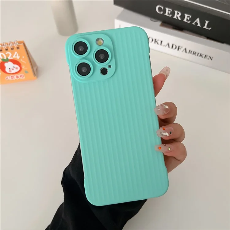 For iPhone 14 Pro Case Corrugated Design Rubberized Anti-Scratch PC Frameless Phone Cover - Cyan