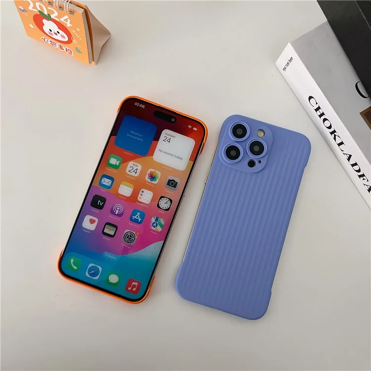 For iPhone 14 Pro Case Corrugated Design Rubberized Anti-Scratch PC Frameless Phone Cover - Cyan
