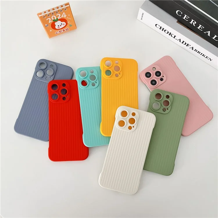 For iPhone 14 Pro Case Corrugated Design Rubberized Anti-Scratch PC Frameless Phone Cover - Cyan