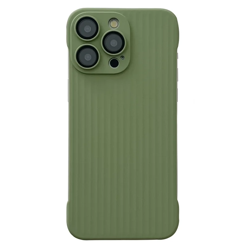 For iPhone 15 Pro Cover Corrugated Design Skin-Touch PC Phone Case with PC Lens Film - Light Green
