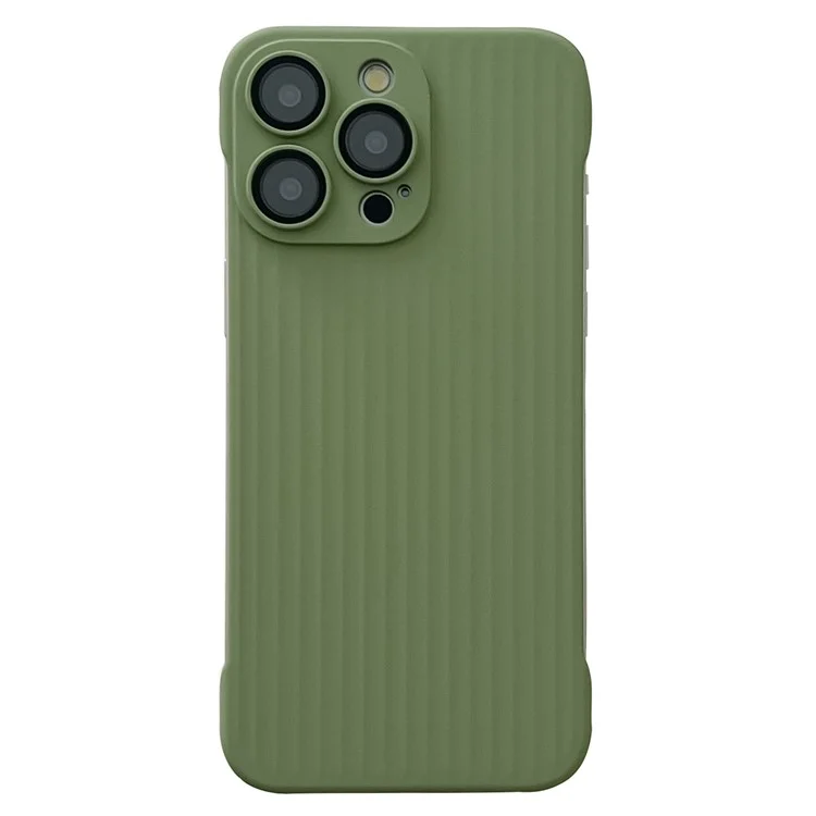 Para iPhone 13 Pro Max Anti-Drop Case Corrugated Design Frameless PC Phone Cover with Lens Film - Light Green