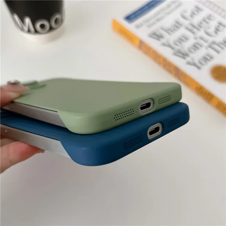 Para iPhone 13 Pro Max Anti-Drop Case Corrugated Design Frameless PC Phone Cover with Lens Film - Light Green
