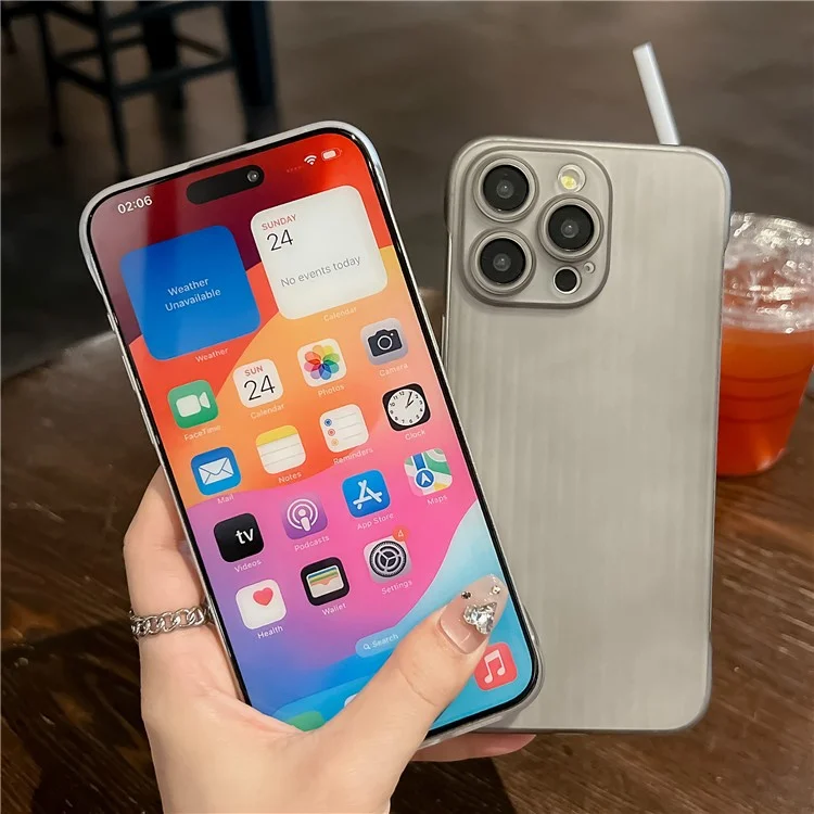 For iPhone 15 Pro Case Frameless PC Phone Protective Cover Rubberized Cell Phone Shell - Translucent Grey