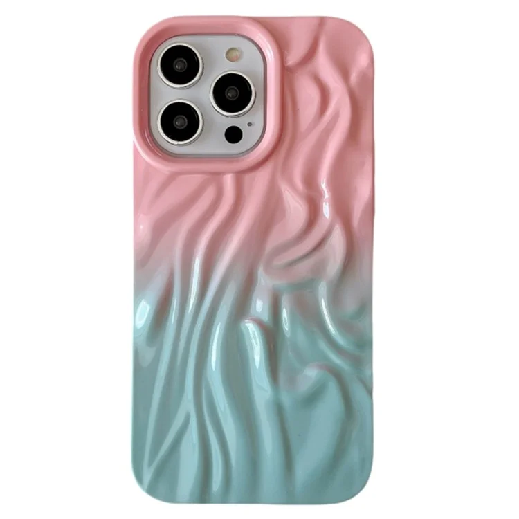 Für iPhone 15 Pro Max Hülle Plissee-Design Farbenmischung TPU Handyhülle - Pink+Baby Blau