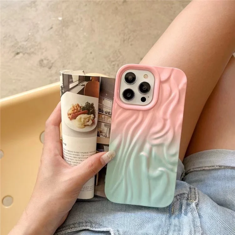 Für iPhone 15 Pro Max Hülle Plissee-Design Farbenmischung TPU Handyhülle - Pink+Baby Blau