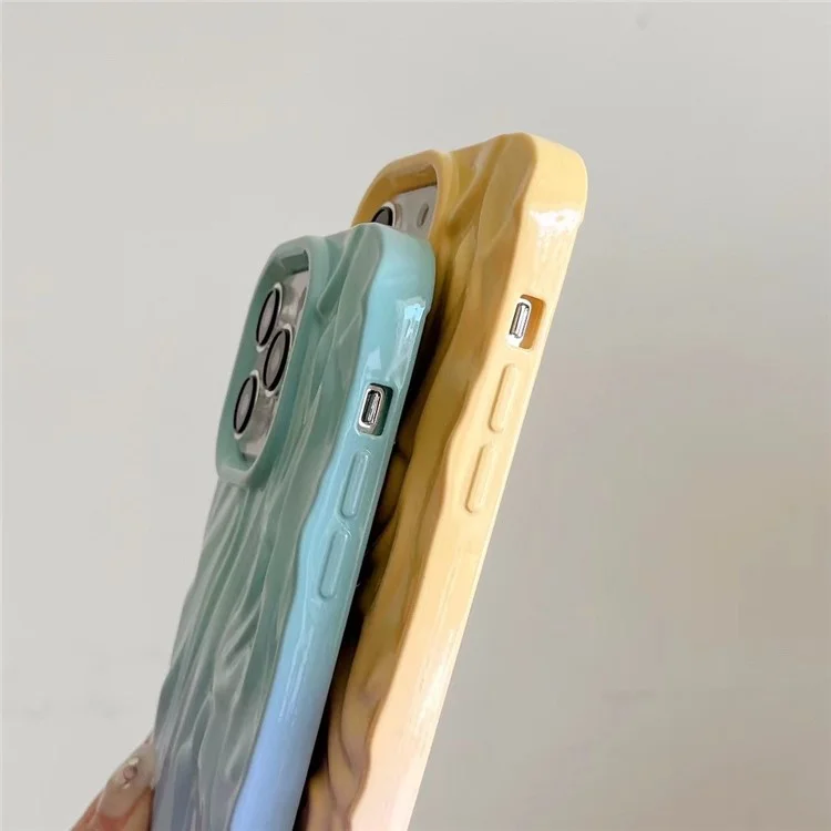 Para iPhone 15 Pro Case Rubberized TPU Wrinkled Effect Phone Cover - Pink+Baby Blue