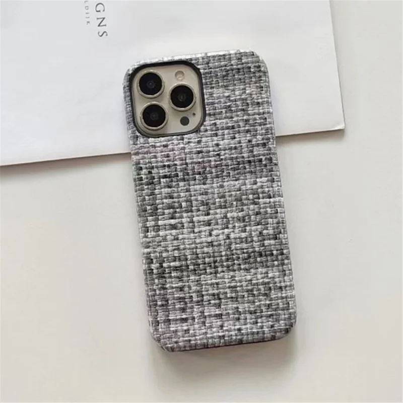 For iPhone 14 Pro Straw Mat Texture Phone Case Heat Dissipation PC+PU Leather Cover - Black