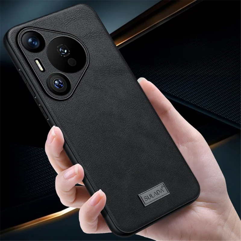 SULADA For Huawei Pura 70 Case PU Leather Coated TPU+PC Anti-Scratch Phone Cover - Black