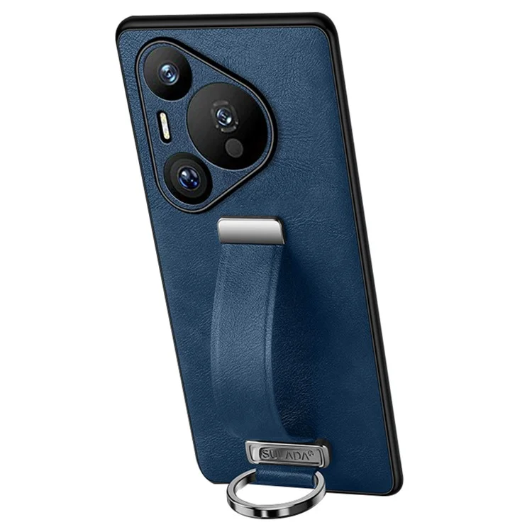 SULADA Fashion Series para Estuche Huawei Pura 70 Soporte para Muñeca Revestido de Cuero Carcasa de PC+TPU - Azul