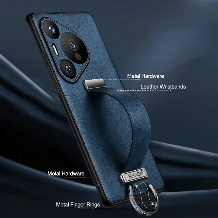 SULADA Fashion Series para Estuche Huawei Pura 70 Soporte para Muñeca Revestido de Cuero Carcasa de PC+TPU - Azul