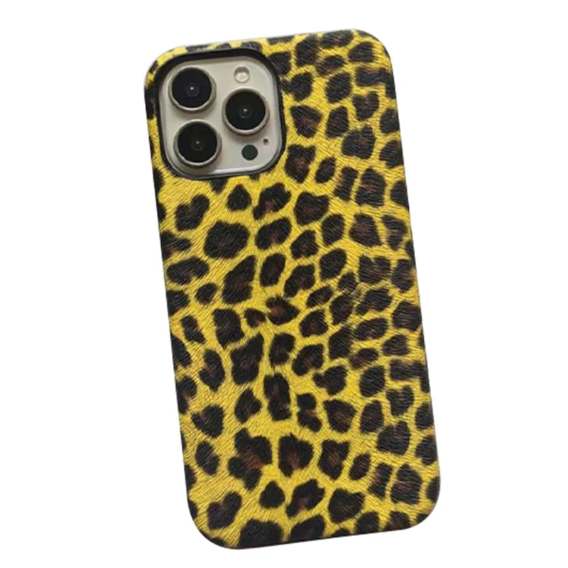 For iPhone 14 Pro Max Leopard Texture Phone Case PC+PU Leather Phone Shell (Not Complete Covering) - Yellow
