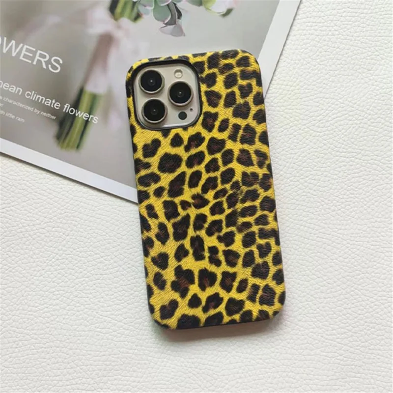 For iPhone 14 Pro Max Leopard Texture Phone Case PC+PU Leather Phone Shell (Not Complete Covering) - Yellow