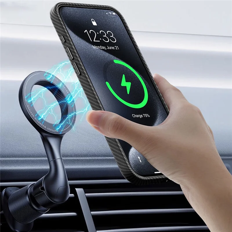 SULADA For iPhone 14 Case Carbon Fiber Texture PU+TPU Slim Phone Cover Compatible with Magsafe - Black
