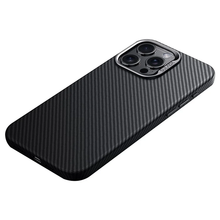 SULADA Für iPhone 14 Pro Slim Case Carbon Fiber Texture PU+TPU Magnetische Handyhülle - Schwarz