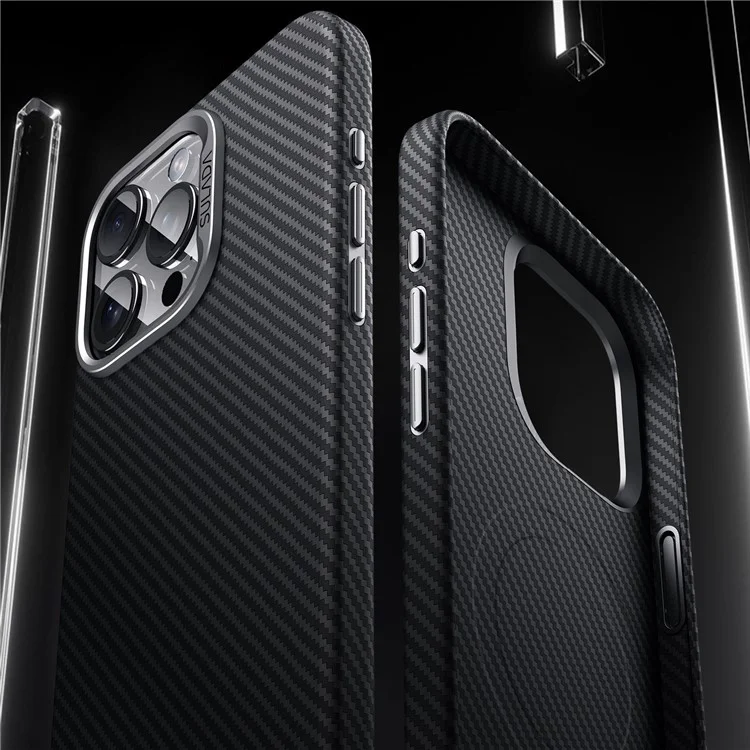 SULADA Für iPhone 14 Pro Slim Case Carbon Fiber Texture PU+TPU Magnetische Handyhülle - Schwarz